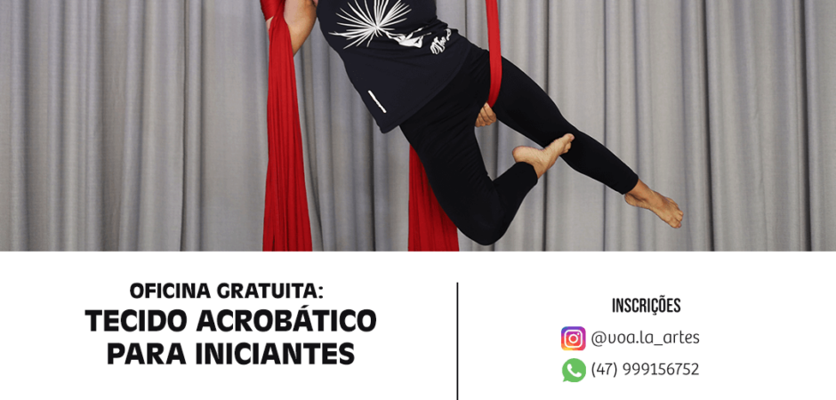 Projeto “Voa Lá – Tá On” oferece oficina gratuita de tecido acrobático para iniciantes.
